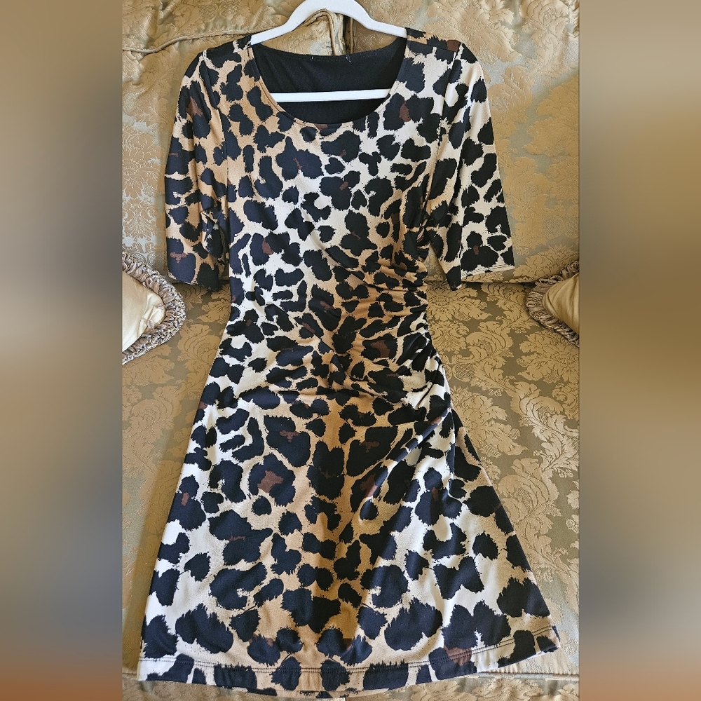Nwot Cache Y2k Ruched Leopard Print Mini Dress - image 1